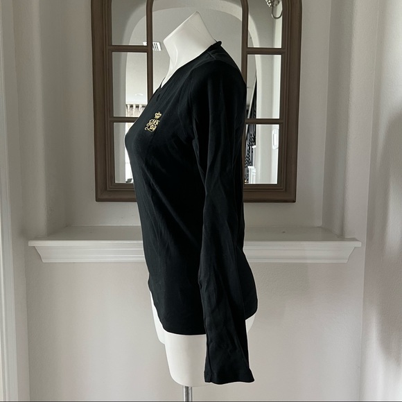 L. Ralph Lauren Long Sleeve Crew Neck RLL Crest Logo T-Shirt Black Gold Size L - Picture 5 of 9